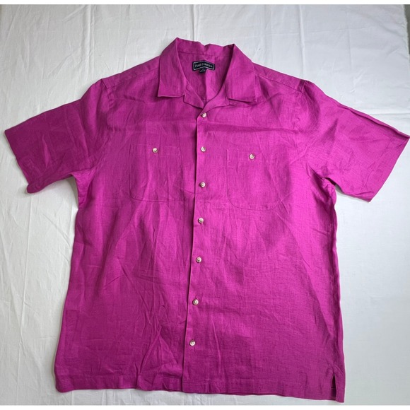 Paul Fredrick Men's XLT Linen Camp Shirt Short Sleeve Button Front - Picture 1 of 8